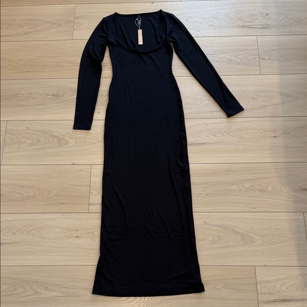 SKIMS Black Long Sleeve Maxi Dress